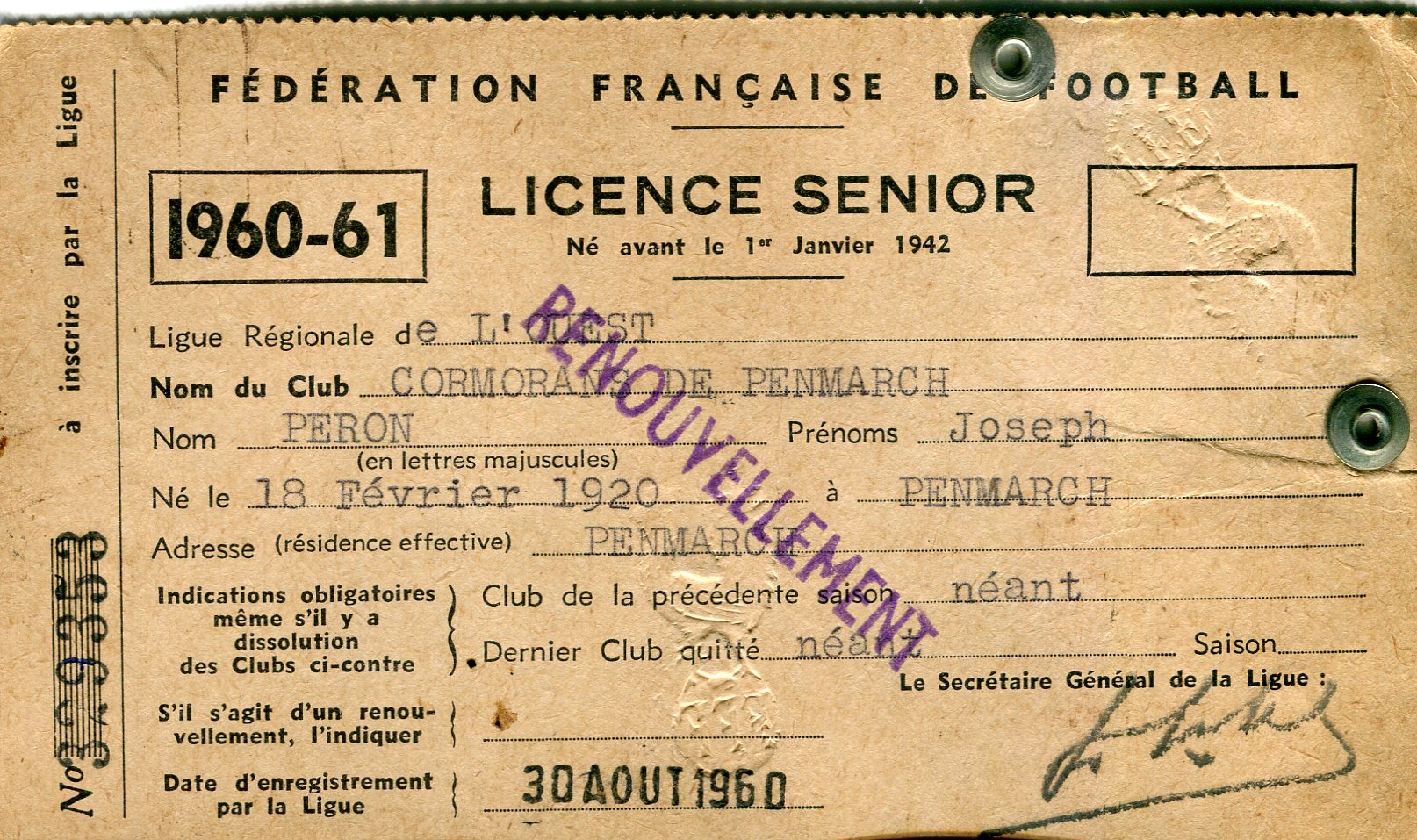 Péron Joseph licence